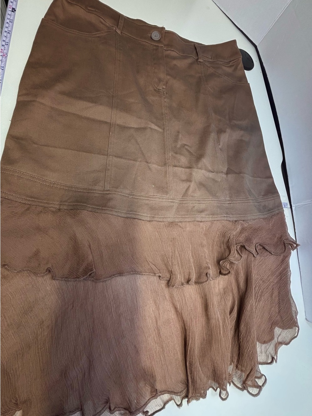 Vintage Oscar Leopold Brown Tiered Silk Ruffle Midi Skirt - NWOT - Picture 6 of 8